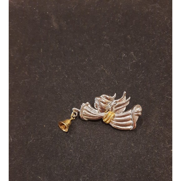 Vintage JONA Signed Gold and Silver Toned Angel Brooch With a Dangling  Bell - Picture 2 of 5